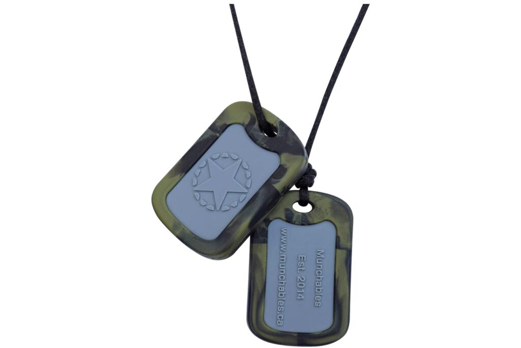 Munchables dog tags chew necklace camo